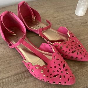 Hot pink ankle strap flats